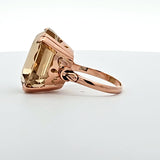 25.17CT. Designer Cut Citrine Ring in 14k Rose Gold, Size 7.75