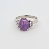 5.89CT Star Sapphire and Diamond Ring in 14k White Gold - Size 6