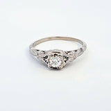 0.41CT. Round Cut Diamond Solitaire Filigree Engagement Ring in 18k White Gold, Size 9.75