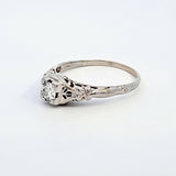 0.41CT. Round Cut Diamond Solitaire Filigree Engagement Ring in 18k White Gold, Size 9.75