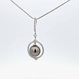 0.30 CTW Diamond and Pearl Pendant Necklace in 18kt White Gold