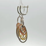 Sterling Silver Tri-Gold Vermeil Graduated Cubic Zirconia Hoop Dangle Earrings