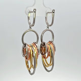 Sterling Silver Tri-Gold Vermeil Graduated Cubic Zirconia Hoop Dangle Earrings