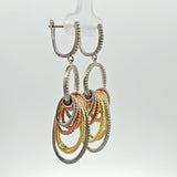 Sterling Silver Tri-Gold Vermeil Graduated Cubic Zirconia Hoop Dangle Earrings