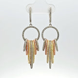 Sterling Silver Tri-Gold Vermeil Graduated Cubic Zirconia Hoop Dangle Earrings