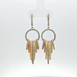 Sterling Silver Tri-Gold Vermeil Graduated Cubic Zirconia Hoop Dangle Earrings