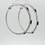 Sterling Silver Black And White Cubic Zirconia Hoop Earrings