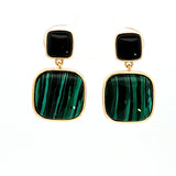 Sterling Silver Gold Vermeil Black Onyx and Malachite Drop Earrings