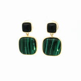 Sterling Silver Gold Vermeil Black Onyx and Malachite Drop Earrings