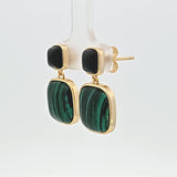 Sterling Silver Gold Vermeil Black Onyx and Malachite Drop Earrings