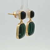 Sterling Silver Gold Vermeil Black Onyx and Malachite Drop Earrings