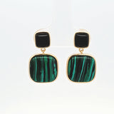 Sterling Silver Gold Vermeil Black Onyx and Malachite Drop Earrings