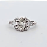 1.56 CTW Marquise Cut Diamond Cluster Engagement Ring in Platinum-Size 6.75