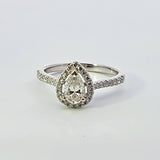 0.91 CTW Pear Cut Diamond Halo Engagement Ring in 14k White Gold, Size 6.5