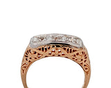 0.33 CTW 3 Stone Diamond Filigree Ring in 14k Yellow and White Gold, Size 6.25