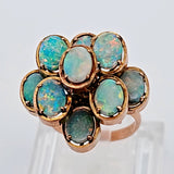 Mid Century Genuine Opal Cluster Statement Ring in 14k Yellow Gold