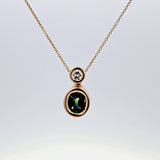 Green Sapphire and Diamond Pendant Necklace in 14k Yellow Gold