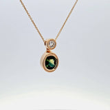 Green Sapphire and Diamond Pendant Necklace in 14k Yellow Gold