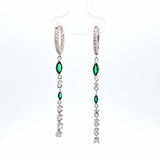 Sterling Silver Green Cubic Zirconia Hoop Dangle Earrings