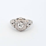 0.28 CTW Round Cut Diamond Filigree Engagement Ring in 18k White Gold, Size 4