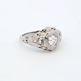 0.28 CTW Round Cut Diamond Filigree Engagement Ring in 18k White Gold, Size 4