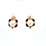 Sapphire Diamond Pearl Earring in 14k Yellow Gold