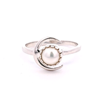 Sterling Silver Pearl Crescent Moon Ring, Size 8.75
