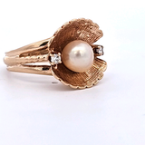 Cultured Pearl and Diamond Ring in 14k Yellow Gold, Size 7
