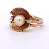 Cultured Pearl and Diamond Ring in 14k Yellow Gold, Size 7