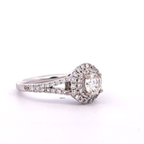1.04 CTW Diamond Halo Engagement Ring in 14k White Gold, Size 6.25
