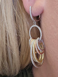 Sterling Silver Tri-Gold Vermeil Graduated Cubic Zirconia Hoop Dangle Earrings