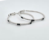 Sterling Silver Black And White Cubic Zirconia Hoop Earrings