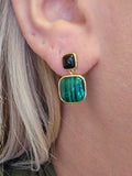 Sterling Silver Gold Vermeil Black Onyx and Malachite Drop Earrings