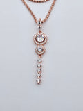 Sterling Silver Rose Gold Vermeil Cubic Zirconia Double Halo Drop Necklace