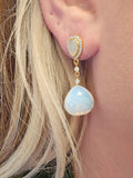 Sterling Silver Gold Vermeil Cubic Zirconia Moonstone Drop Earrings