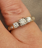 0.82 CTW 3 Stone Diamond Engagement Ring in 14k Yellow and White Gold, Size 6.25