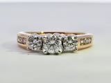 0.82 CTW 3 Stone Diamond Engagement Ring in 14k Yellow and White Gold, Size 6.25
