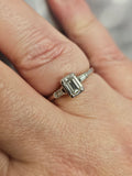 0.60 CTW Emerald Brilliant Cut Diamond Engagement Ring in 14k White Gold, Size 8