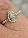 0.91 CTW Pear Cut Diamond Halo Engagement Ring in 14k White Gold, Size 6.5