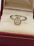 0.91 CTW Pear Cut Diamond Halo Engagement Ring in 14k White Gold, Size 6.5