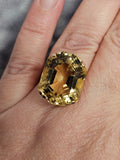 25.17CT. Designer Cut Citrine Ring in 14k Rose Gold, Size 7.75