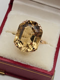 25.17CT. Designer Cut Citrine Ring in 14k Rose Gold, Size 7.75