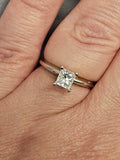 0.90CT. Modified Princess Cut Diamond Solitaire Engagement Ring in 14k White Gold, Size 7.25