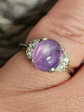 5.89CT Star Sapphire and Diamond Ring in 14k White Gold - Size 6