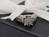 1.65 CTW Diamond Cluster Engagement Ring in 14k White Gold, Size 6.5