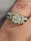 1.65 CTW Diamond Cluster Engagement Ring in 14k White Gold, Size 6.5