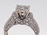 1.65 CTW Diamond Cluster Engagement Ring in 14k White Gold, Size 6.5