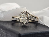 0.66 CTW Marquise Cut Diamond Engagement Bridal Set in 14k White Gold, Size 7