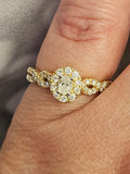 0.57CT. Oval Cut Diamond Halo Engagement Ring in 14k Yellow Gold, Size 7