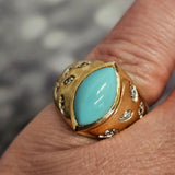 Turquoise Diamond Ring in 14k Yellow Gold, Size 7.5